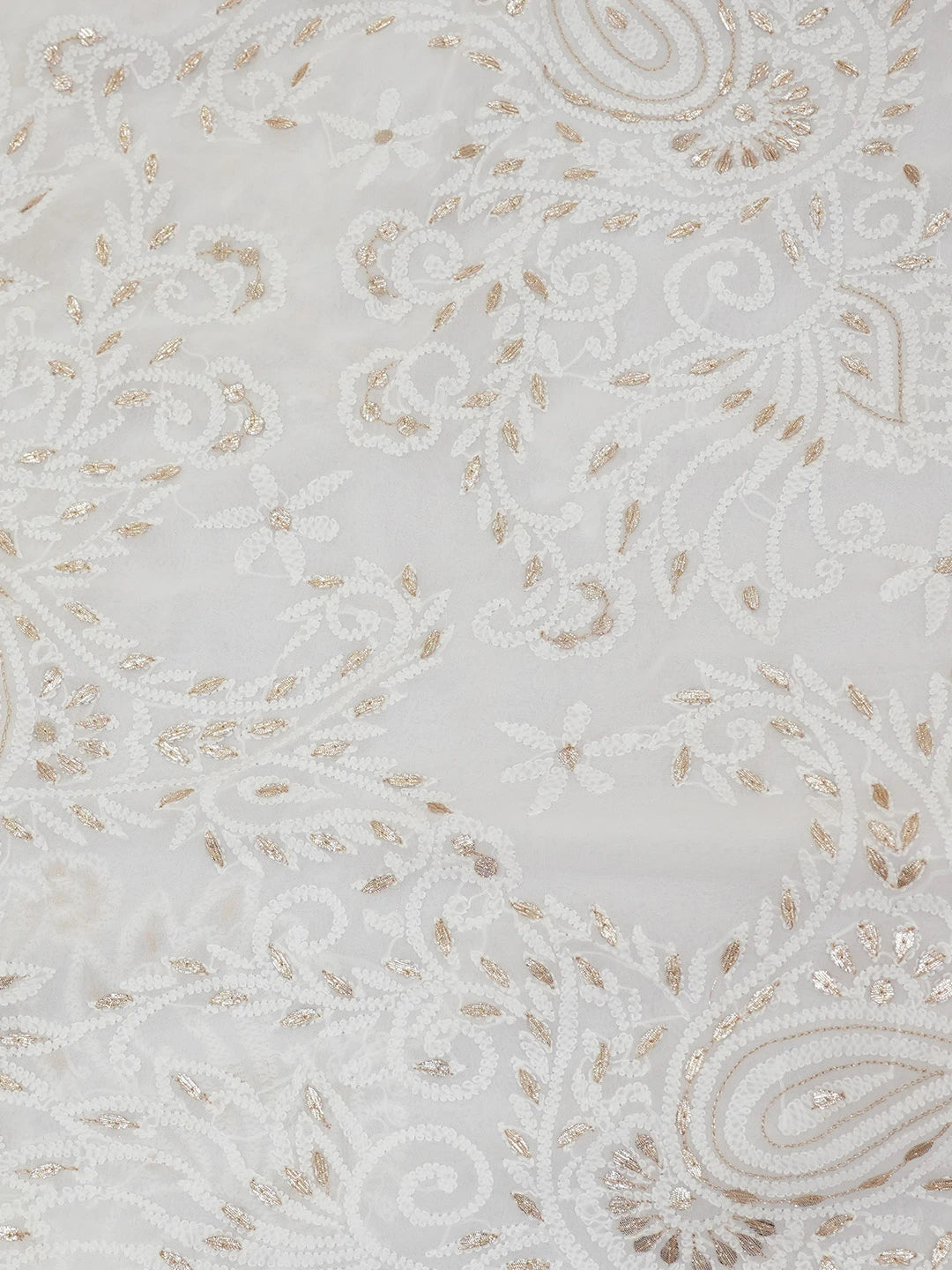 Ada Hand Embroidered White Viscose Georgette Lucknowi Chikankari Saree and Blouse With Gota Patti Work 01A647578