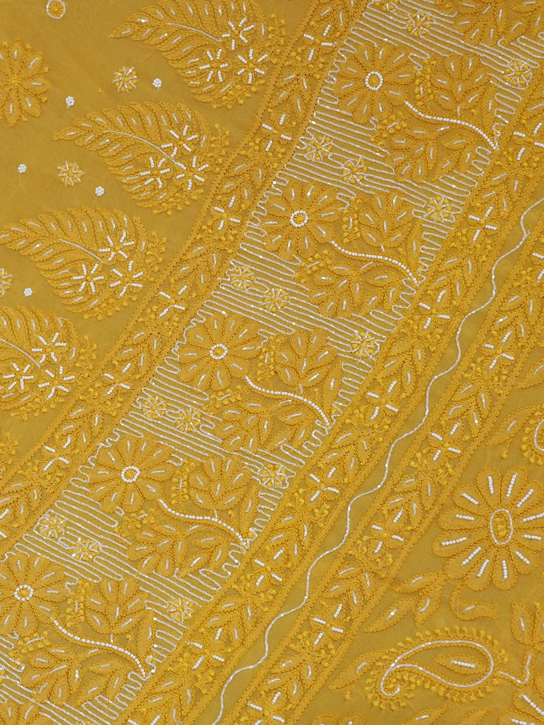 Ada Hand Embroidered Mustard Viscose Georgette Lucknowi Chikankari Saree and Blouse With Cutdana Work 01A583876
