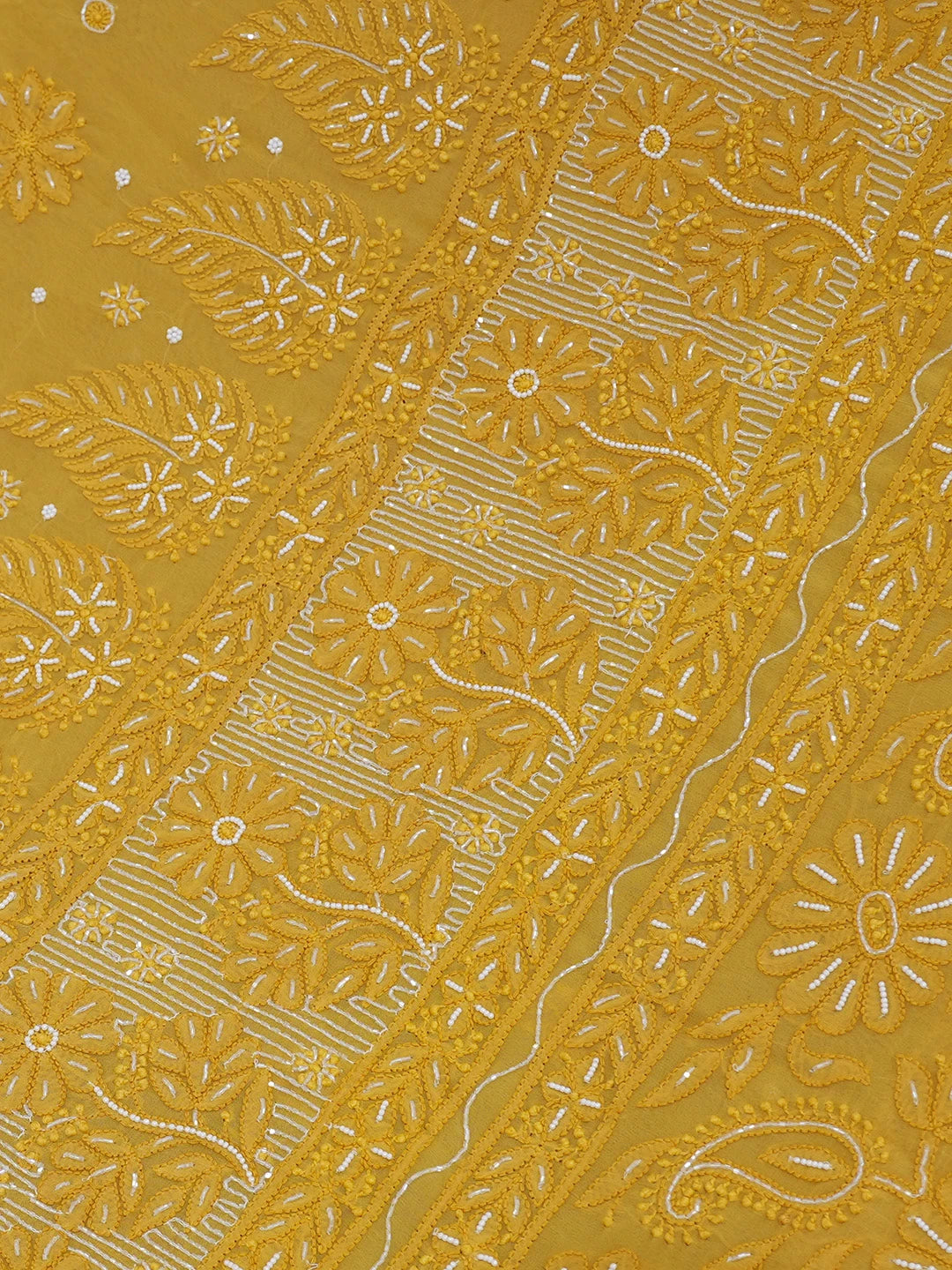 Ada Hand Embroidered Mustard Viscose Georgette Lucknowi Chikankari Saree and Blouse With Cutdana Work 01A583876