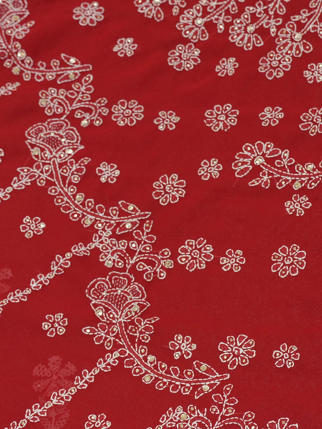 Ada Hand Embroidered Red Georgette Lucknowi Chikankari Saree and Blouse With Muqaish Work 01A269814
