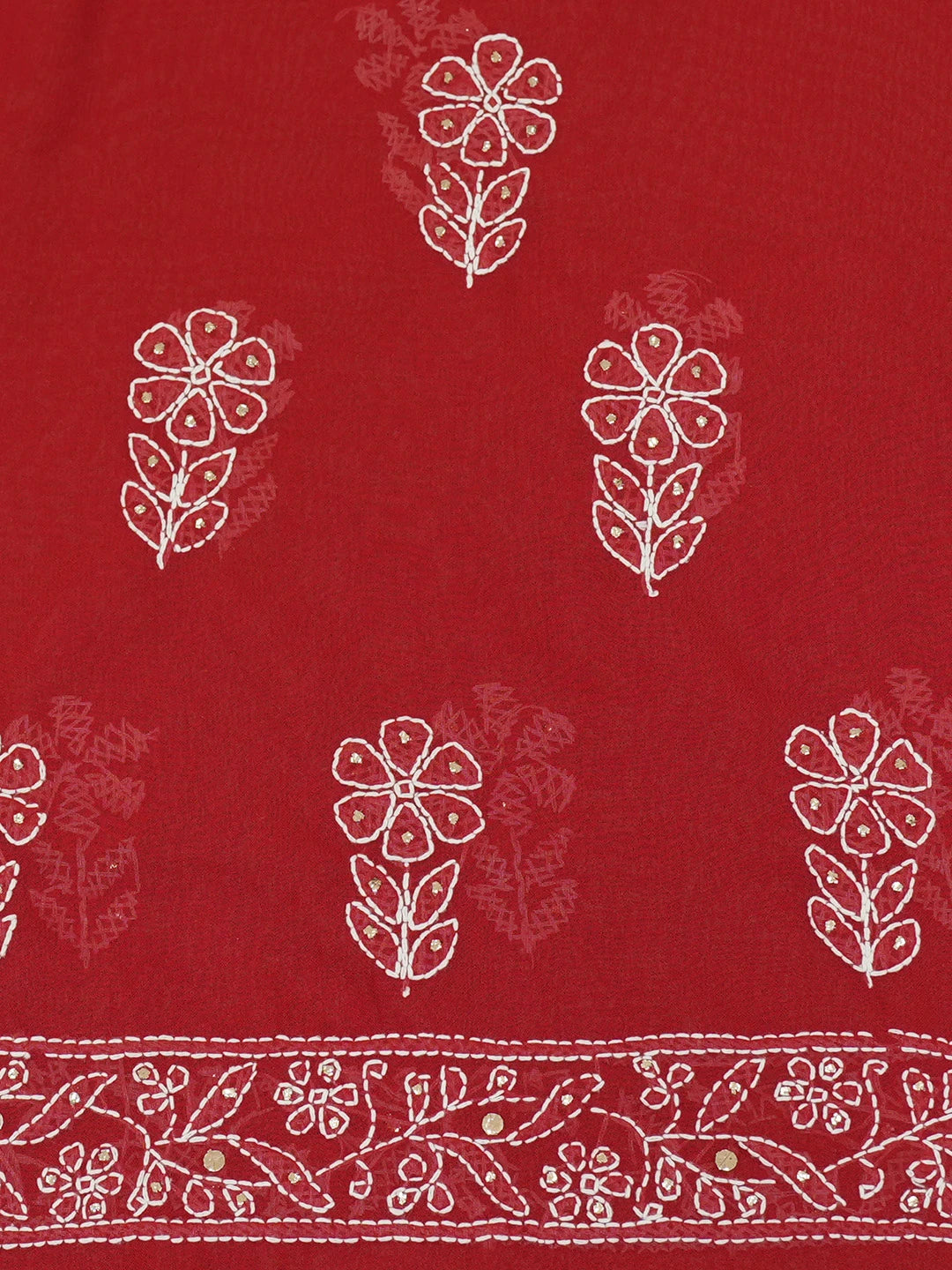Ada Hand Embroidered Red Georgette Lucknowi Chikankari Saree and Blouse With Muqaish Work 01A269814