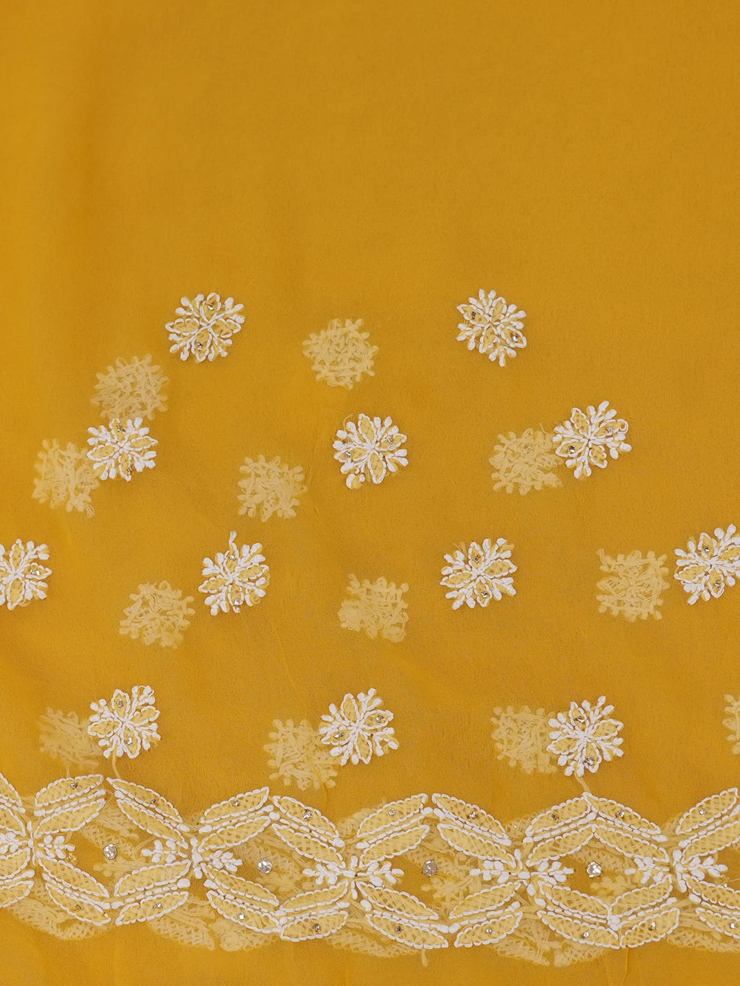 Ada Hand Embroidered Mustard Georgette Lucknowi Chikankari Saree and Blouse With Muqaish Work 01A345080