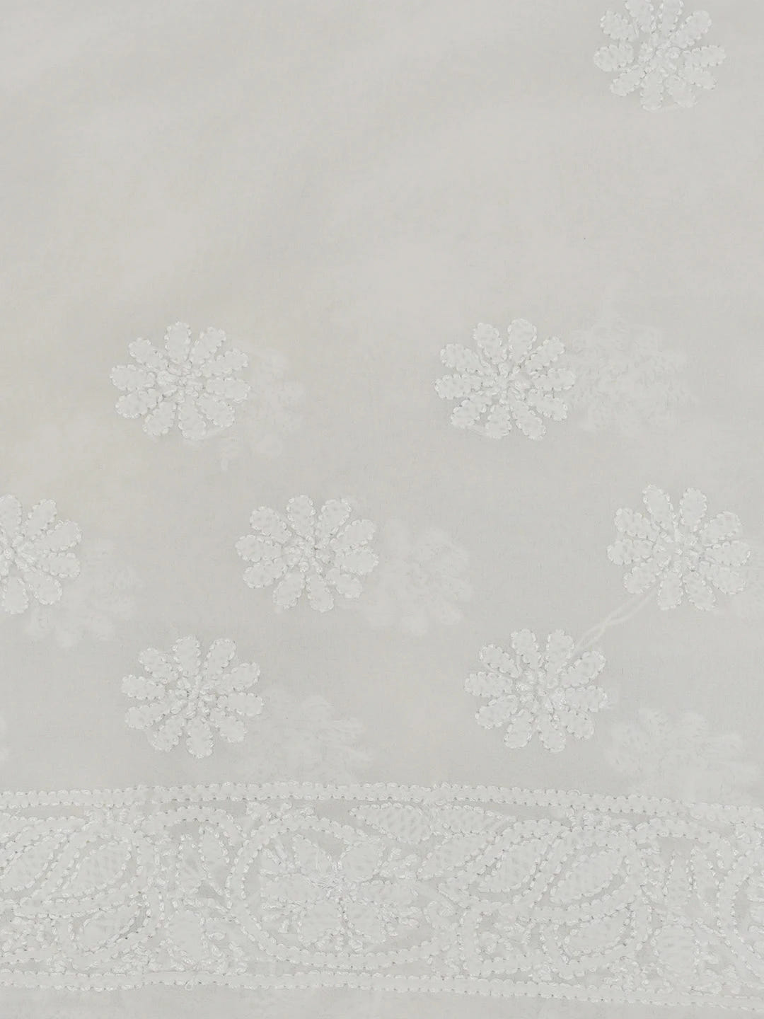 Ada Hand Embroidered Ivory White Pure Georgette Lucknowi Chikankari Saree With Blouse 01A675508