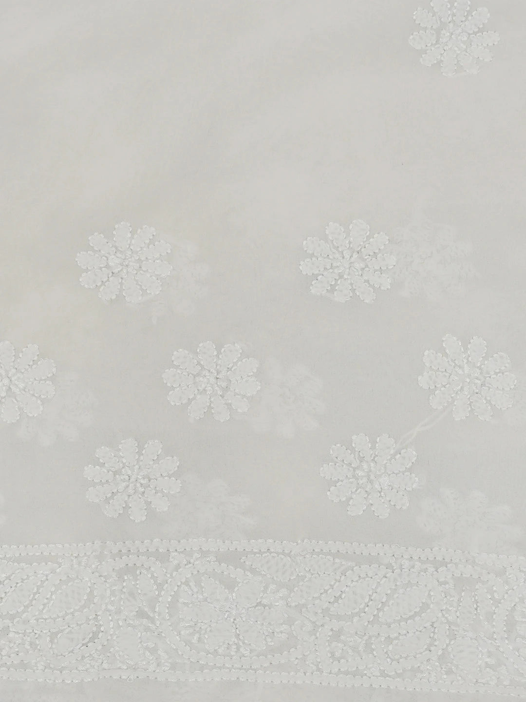 Ada Hand Embroidered Ivory White Pure Georgette Lucknowi Chikankari Saree With Blouse 01A675508