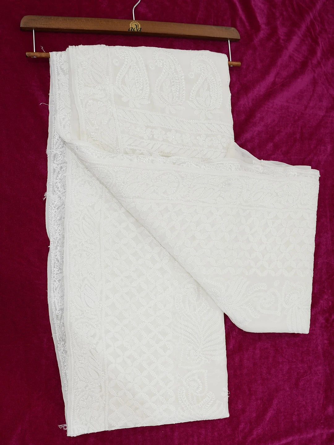 Ada Hand Embroidered Ivory White Pure Georgette Lucknowi Chikankari Saree With Blouse 01A675508