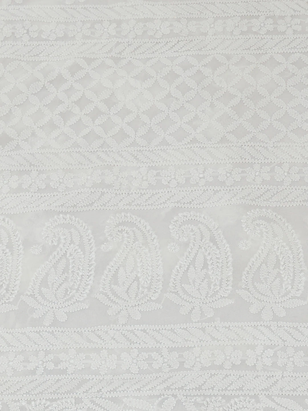 Ada Hand Embroidered Ivory White Pure Georgette Lucknowi Chikankari Saree With Blouse 01A675508