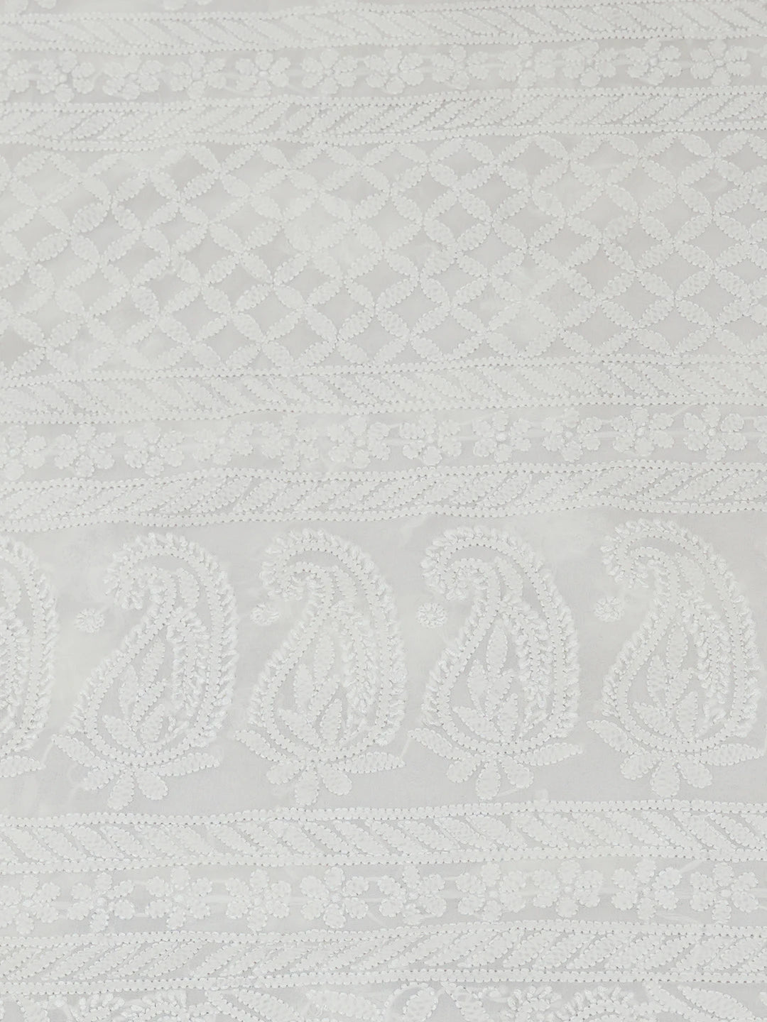 Ada Hand Embroidered Ivory White Pure Georgette Lucknowi Chikankari Saree With Blouse 01A675508