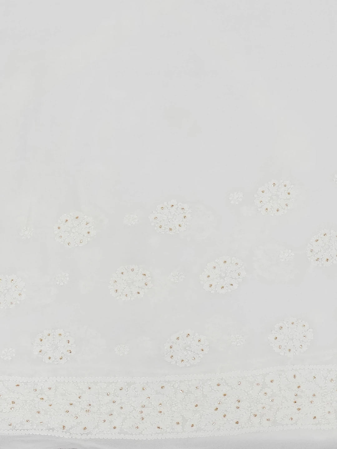 Ada Hand Embroidered White Viscose Georgette Lucknowi Chikankari Saree/Blouse with Muqaish Work 01A670757