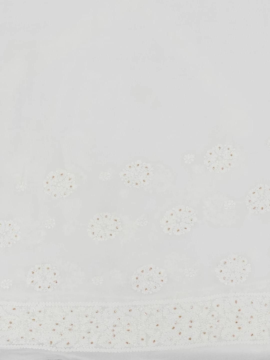 Ada Hand Embroidered White Viscose Georgette Lucknowi Chikankari Saree/Blouse with Muqaish Work 01A670757