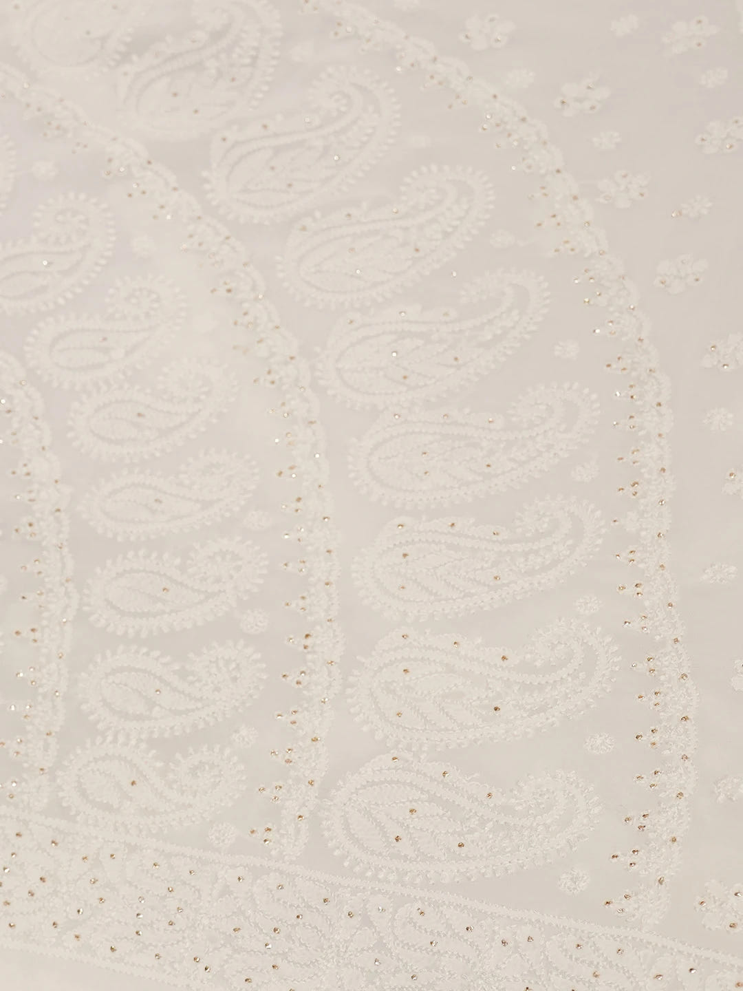 Ada Hand Embroidered White Viscose Georgette Lucknowi Chikankari Saree/Blouse with Muqaish Work 01A670757