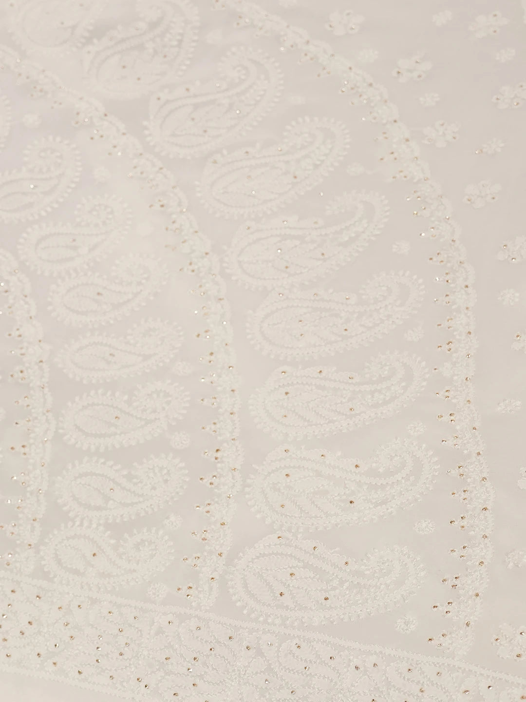 Ada Hand Embroidered White Viscose Georgette Lucknowi Chikankari Saree/Blouse with Muqaish Work 01A670757