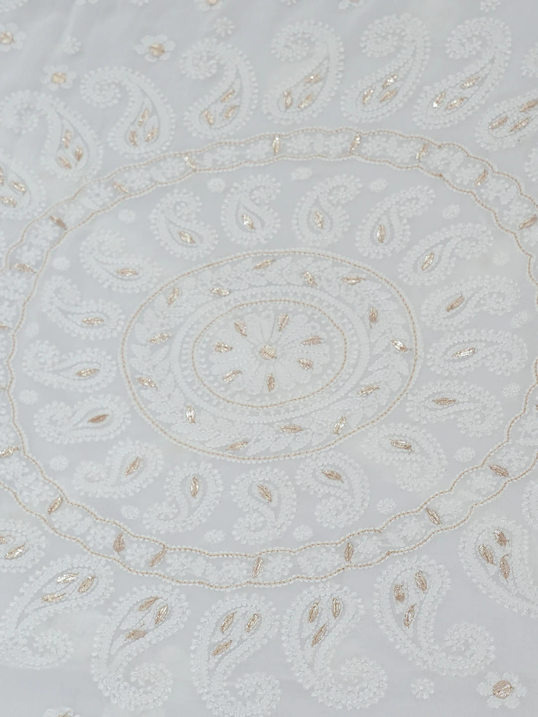 Ada Hand Embroidered White Viscose Georgette Lucknowi Chikankari Saree/Blouse With Gota Patti Work 01A670845