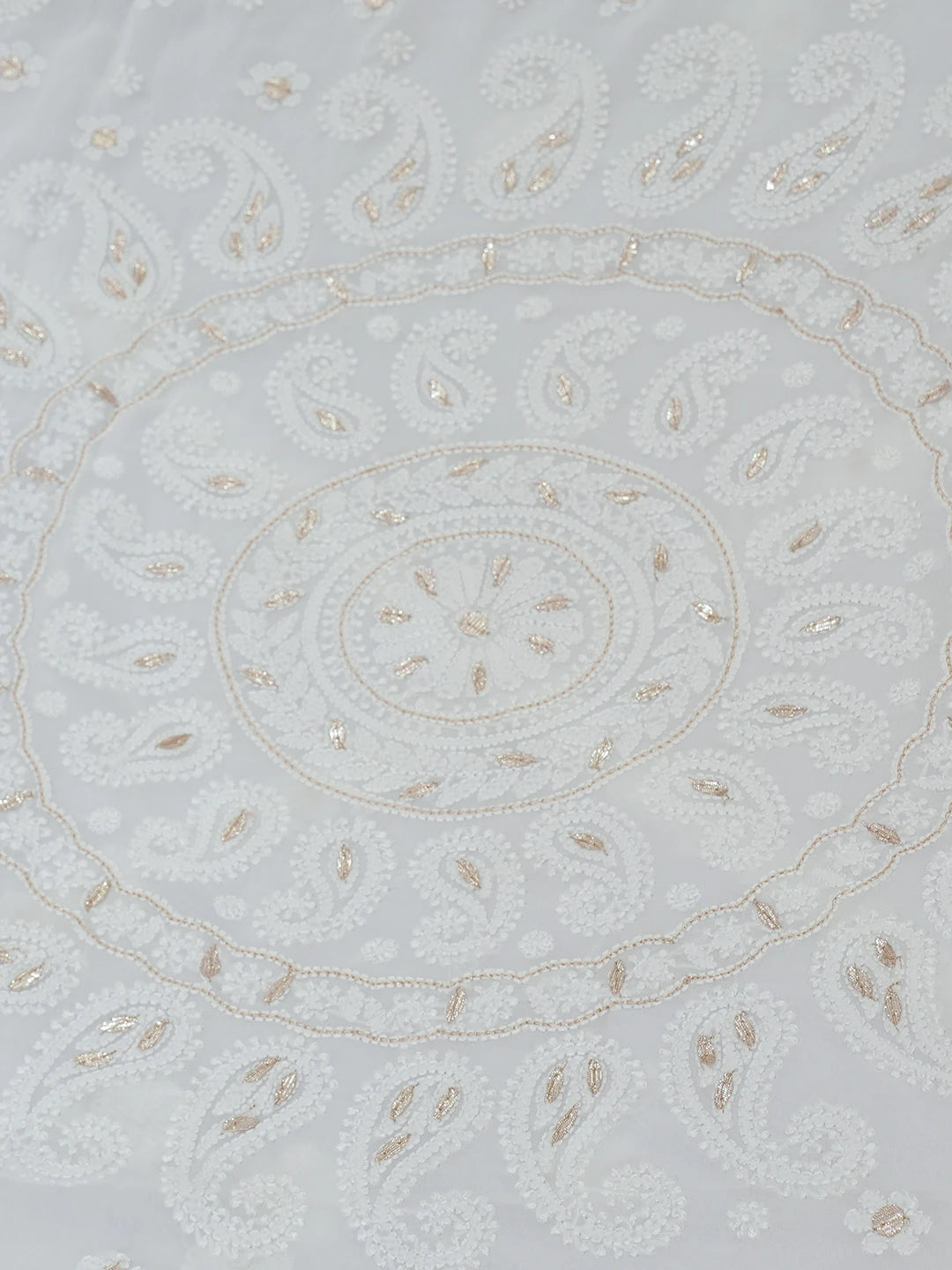 Ada Hand Embroidered White Viscose Georgette Lucknowi Chikankari Saree/Blouse With Gota Patti Work 01A670845