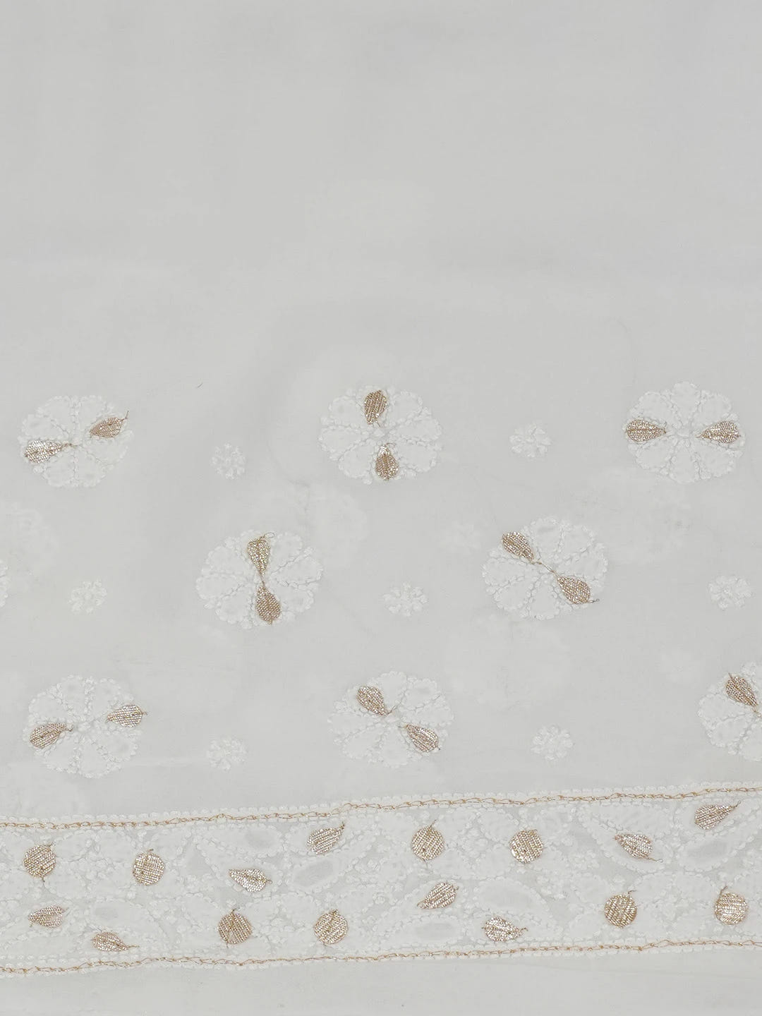 Ada Hand Embroidered White Viscose Georgette Lucknowi Chikankari Saree/Blouse With Gota Patti Work 01A670845