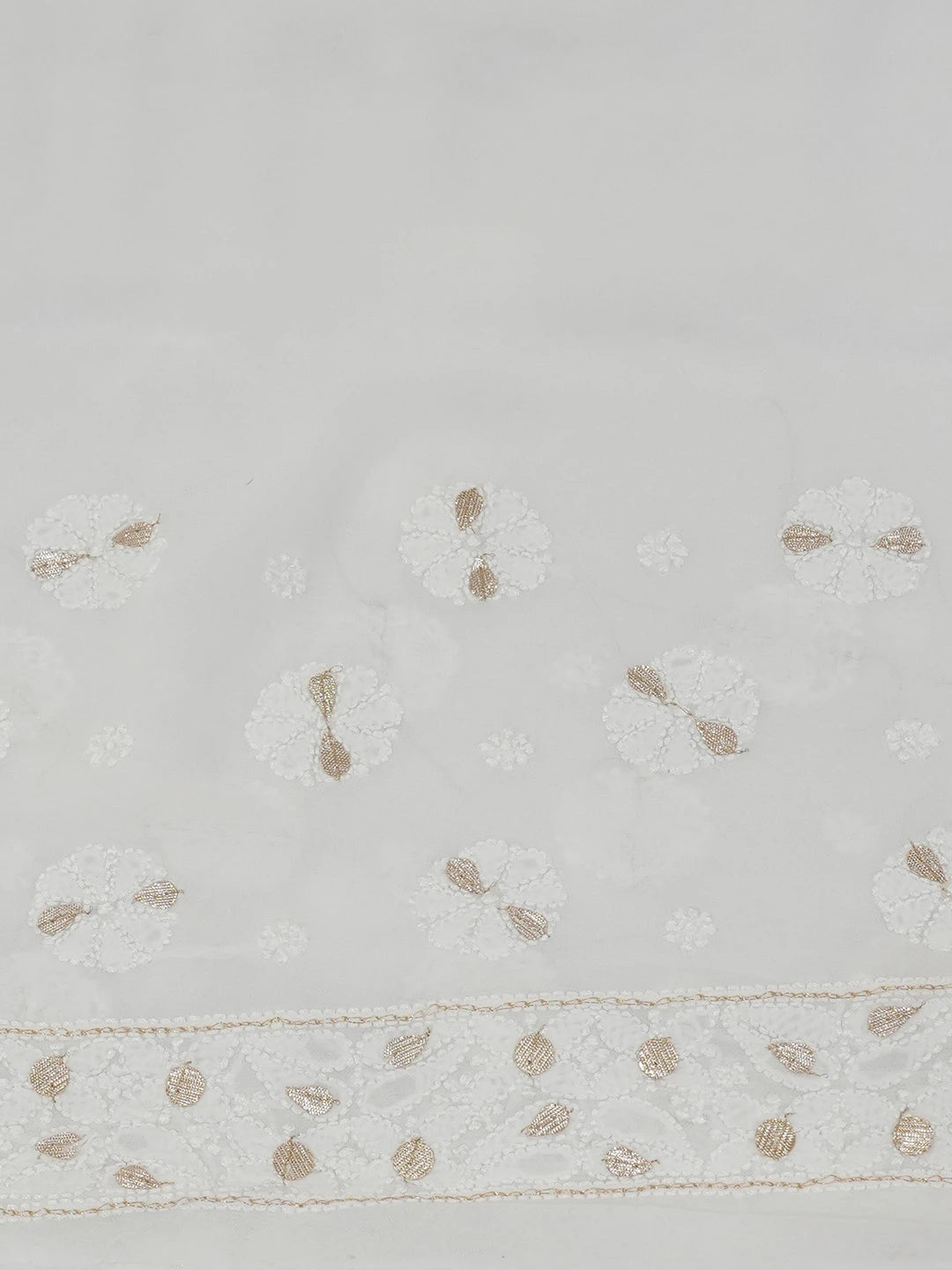 Ada Hand Embroidered White Viscose Georgette Lucknowi Chikankari Saree/Blouse With Gota Patti Work 01A670845