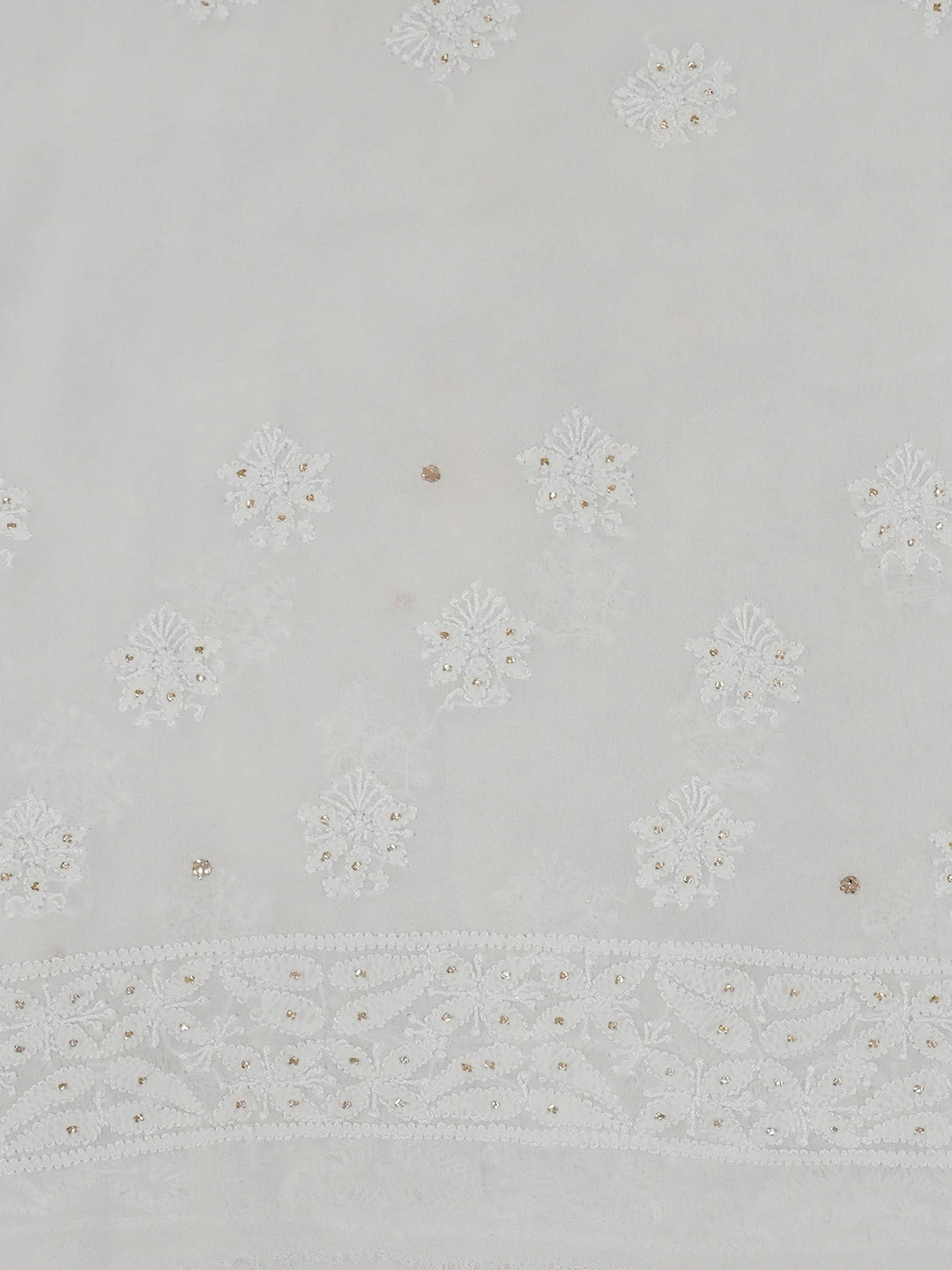 Ada Hand Embroidered White Pure Georgette Lucknowi Chikankari Saree/Blouse With Muqaish Work 01A675501