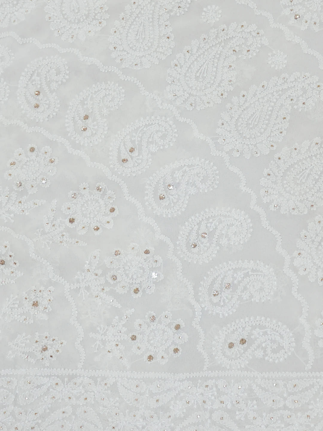 Ada Hand Embroidered White Pure Georgette Lucknowi Chikankari Saree/Blouse With Muqaish Work 01A675501