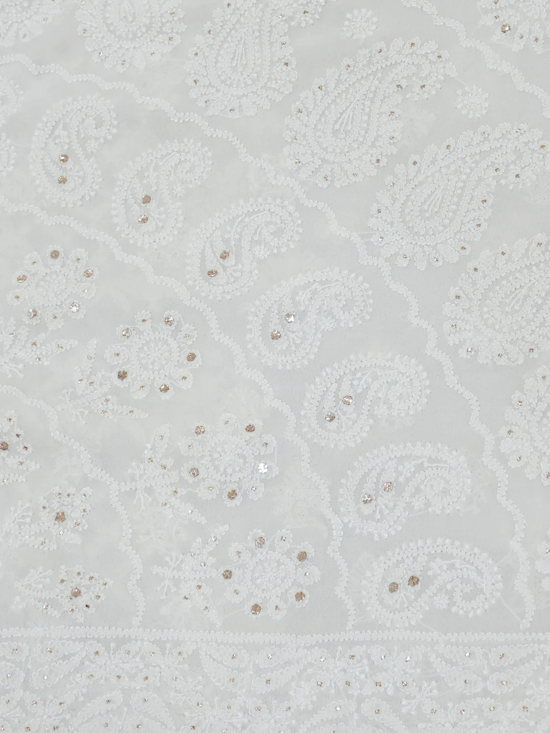 Ada Hand Embroidered White Pure Georgette Lucknowi Chikankari Saree/Blouse With Muqaish Work 01A675501