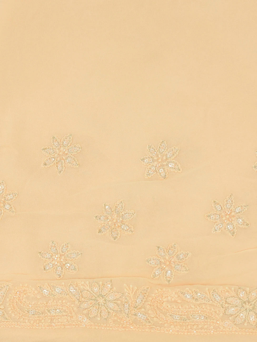 Ada Hand Embroidered Crayola Peach Viscose Georgette Lucknowi Chikankari Saree With Blouse And Cutdana Work 01A545023