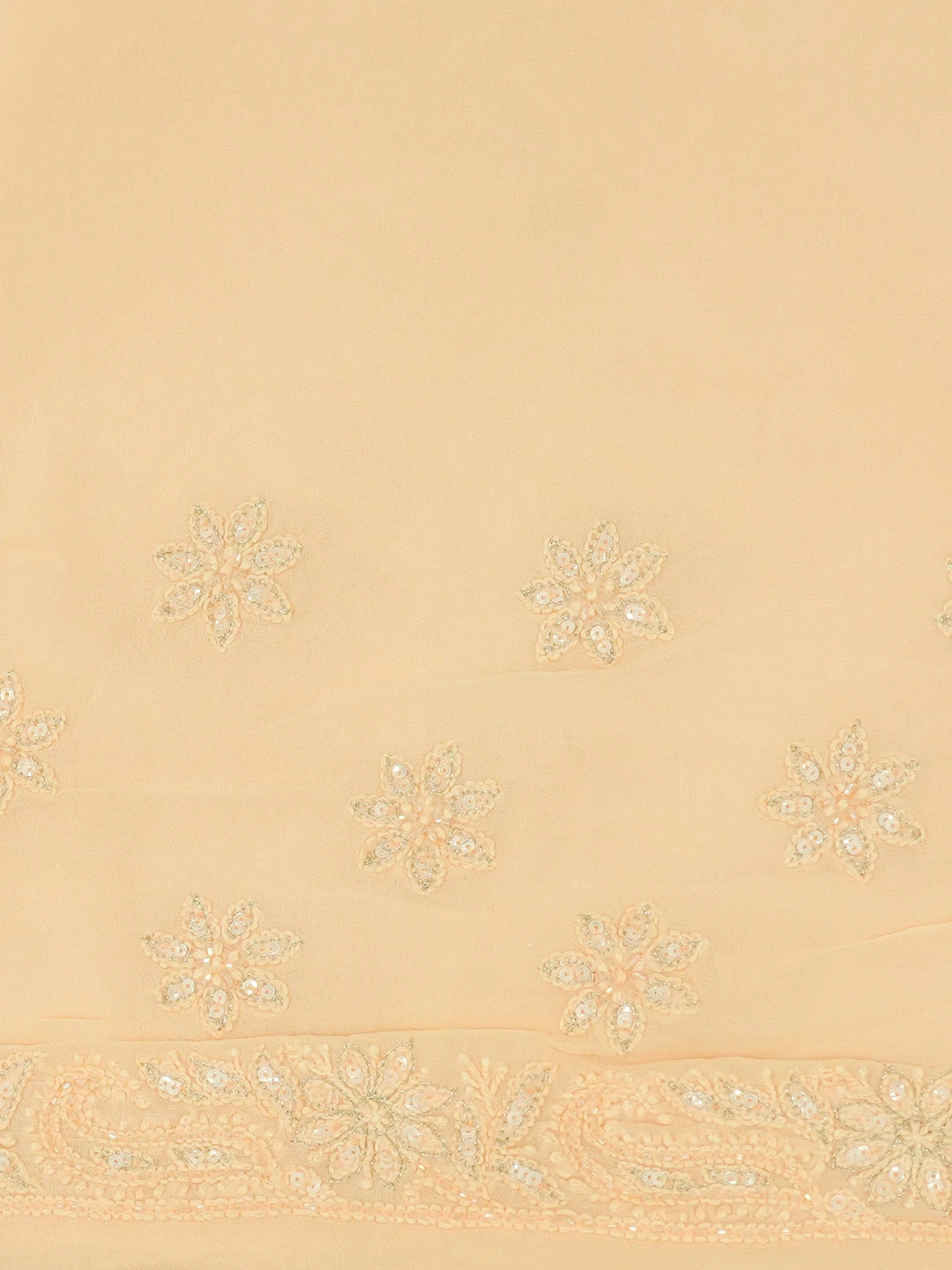 Ada Hand Embroidered Crayola Peach Viscose Georgette Lucknowi Chikankari Saree With Blouse And Cutdana Work 01A545023