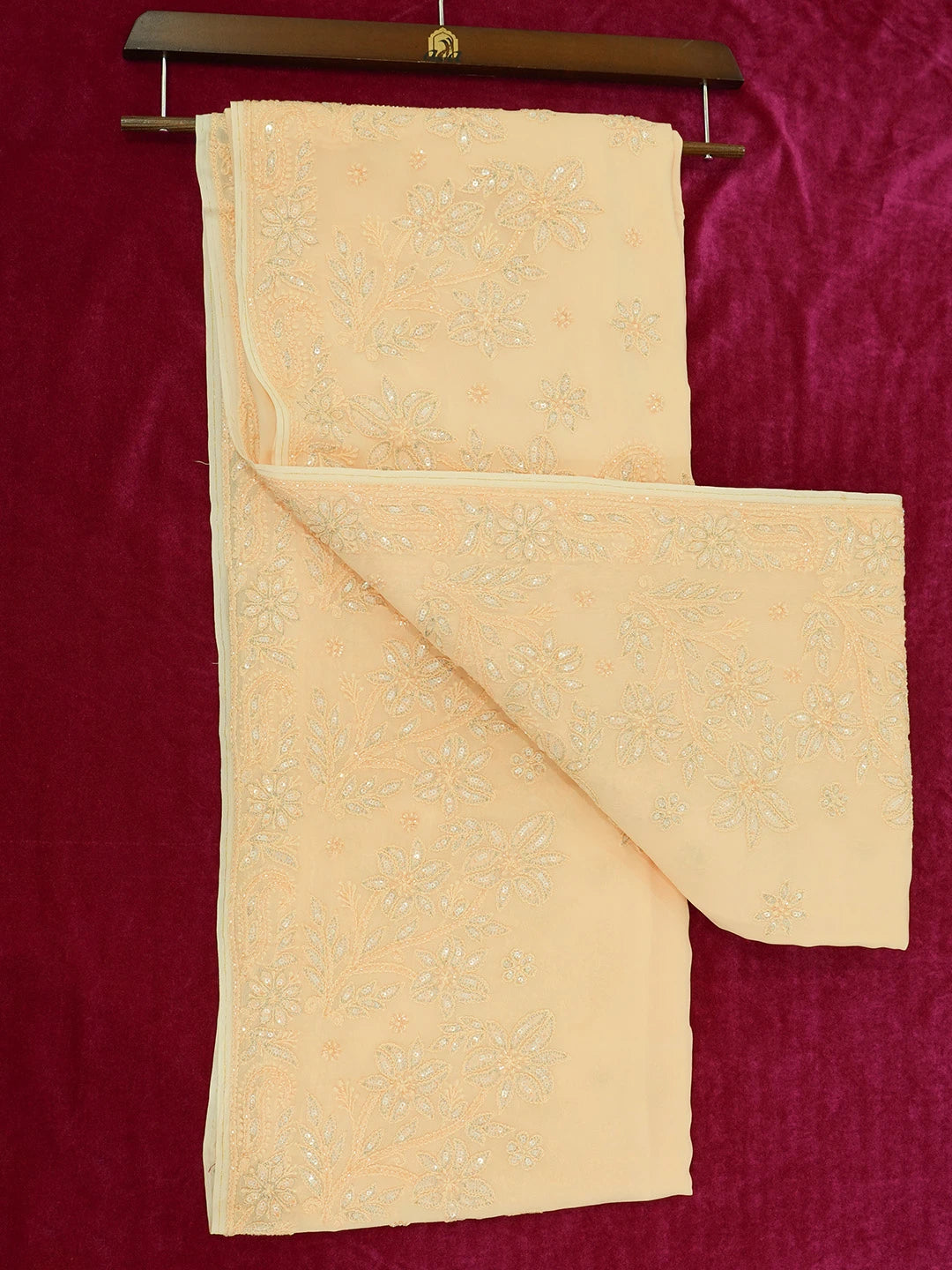 Ada Hand Embroidered Crayola Peach Viscose Georgette Lucknowi Chikankari Saree With Blouse And Cutdana Work 01A545023