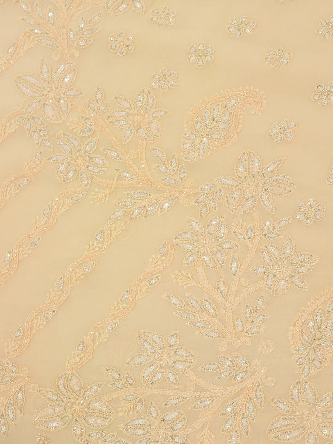 Ada Hand Embroidered Crayola Peach Viscose Georgette Lucknowi Chikankari Saree With Blouse And Cutdana Work 01A545023
