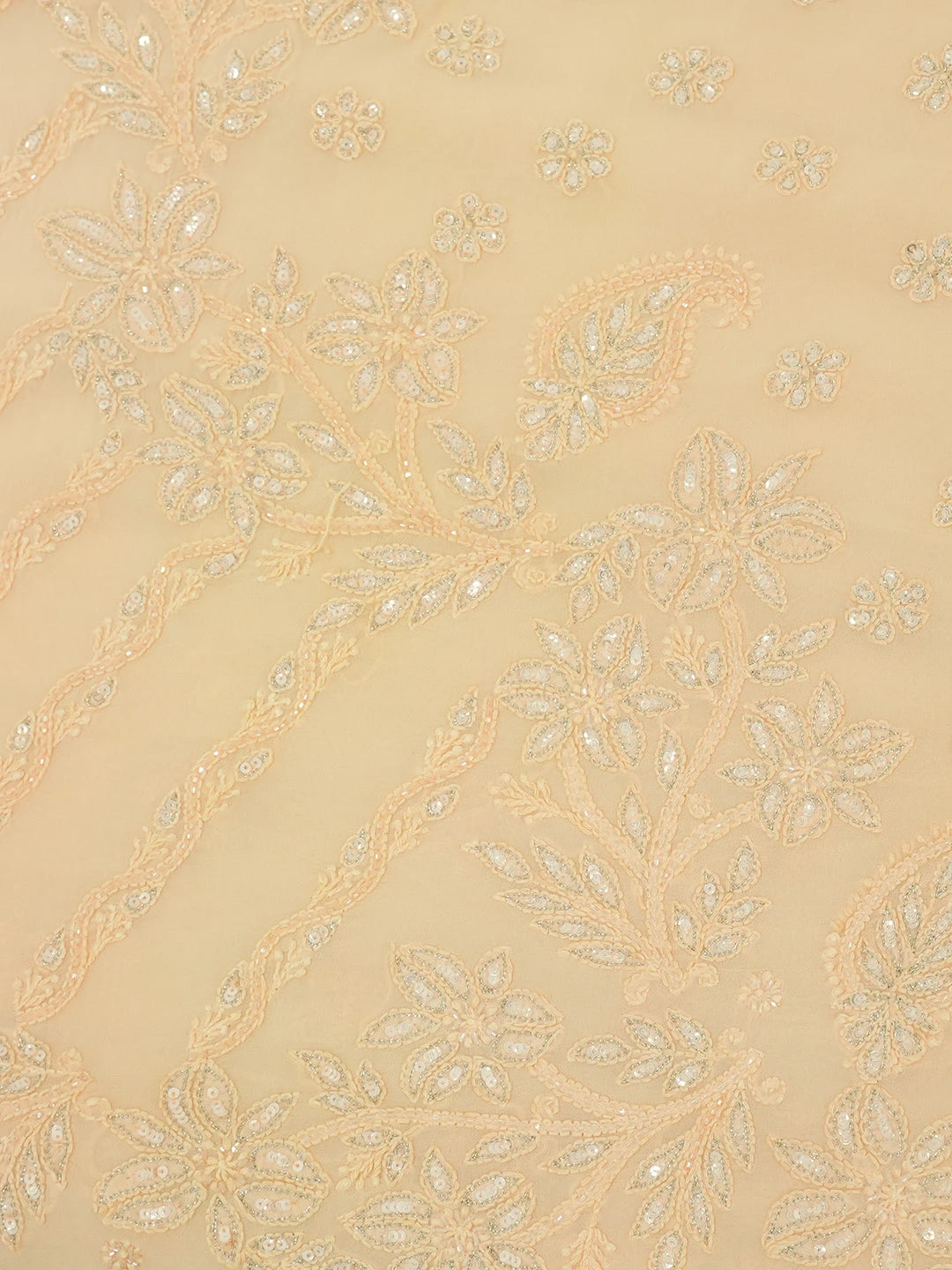 Ada Hand Embroidered Crayola Peach Viscose Georgette Lucknowi Chikankari Saree With Blouse And Cutdana Work 01A545023