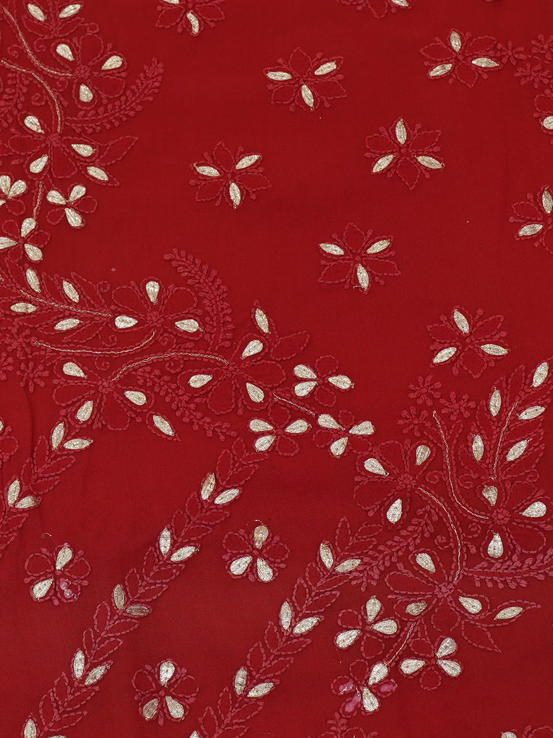 Ada Hand Embroidered Red Viscose Georgette Lucknowi Chikankari Saree/Blouse With Zari Work 01A307045