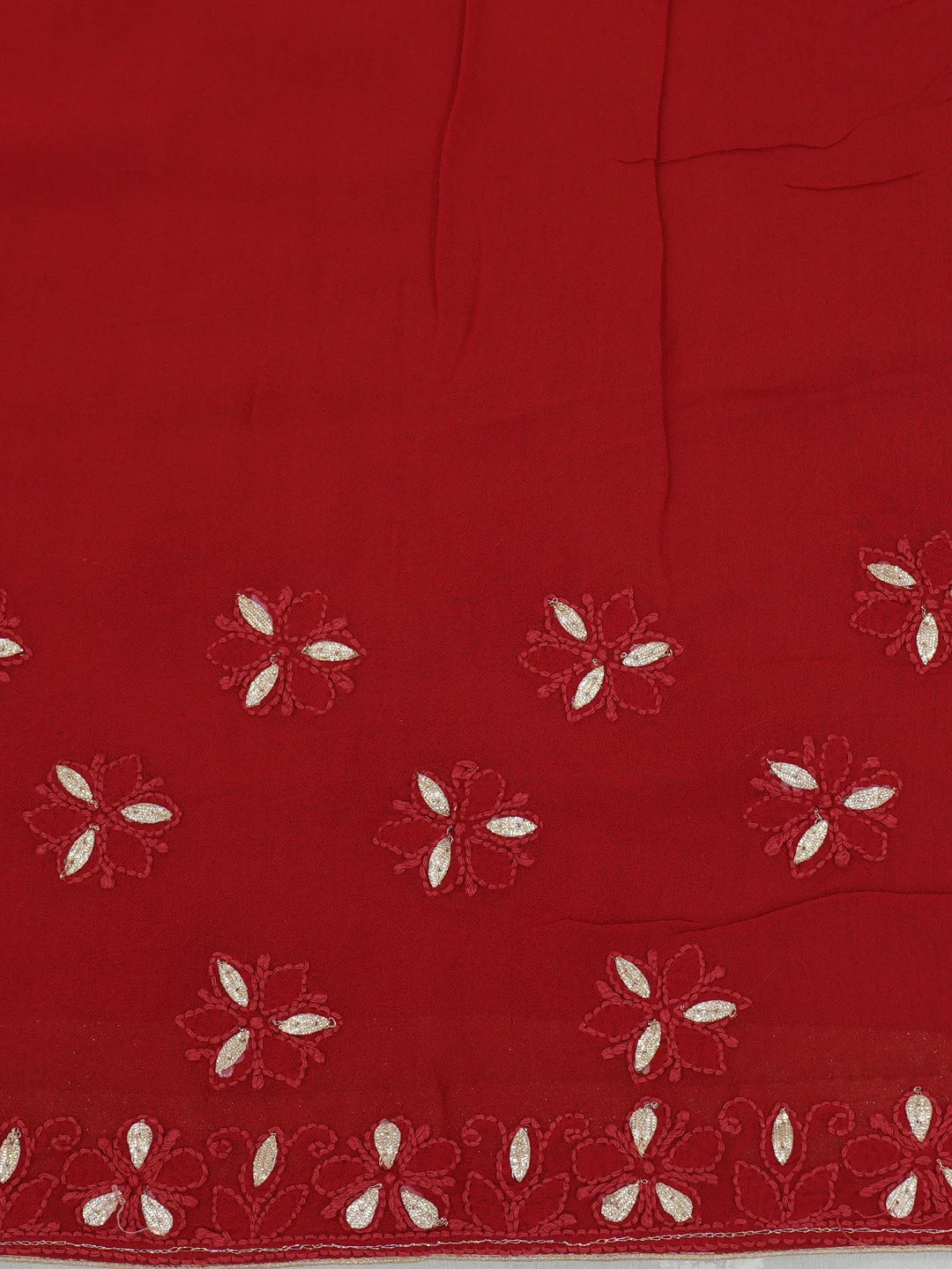 Ada Hand Embroidered Red Viscose Georgette Lucknowi Chikankari Saree/Blouse With Zari Work 01A307045