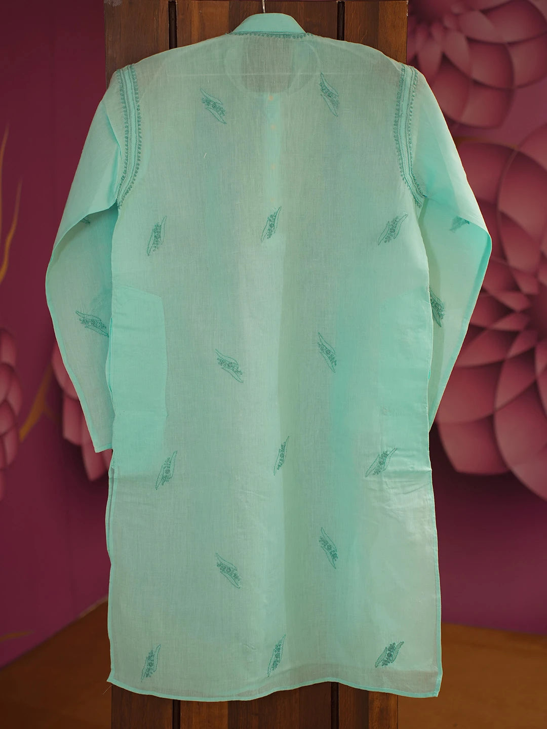 Ada Hand Embroidered Sea Green Cotton Lucknowi Chikankari Men's Kurta 01A675928