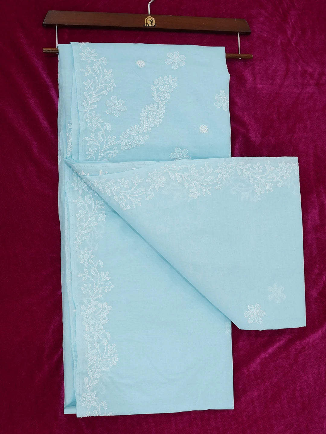 Ada Hand Embroidered Sky Blue Cotton Lucknowi Chikankari Saree With Blouse 01A675178