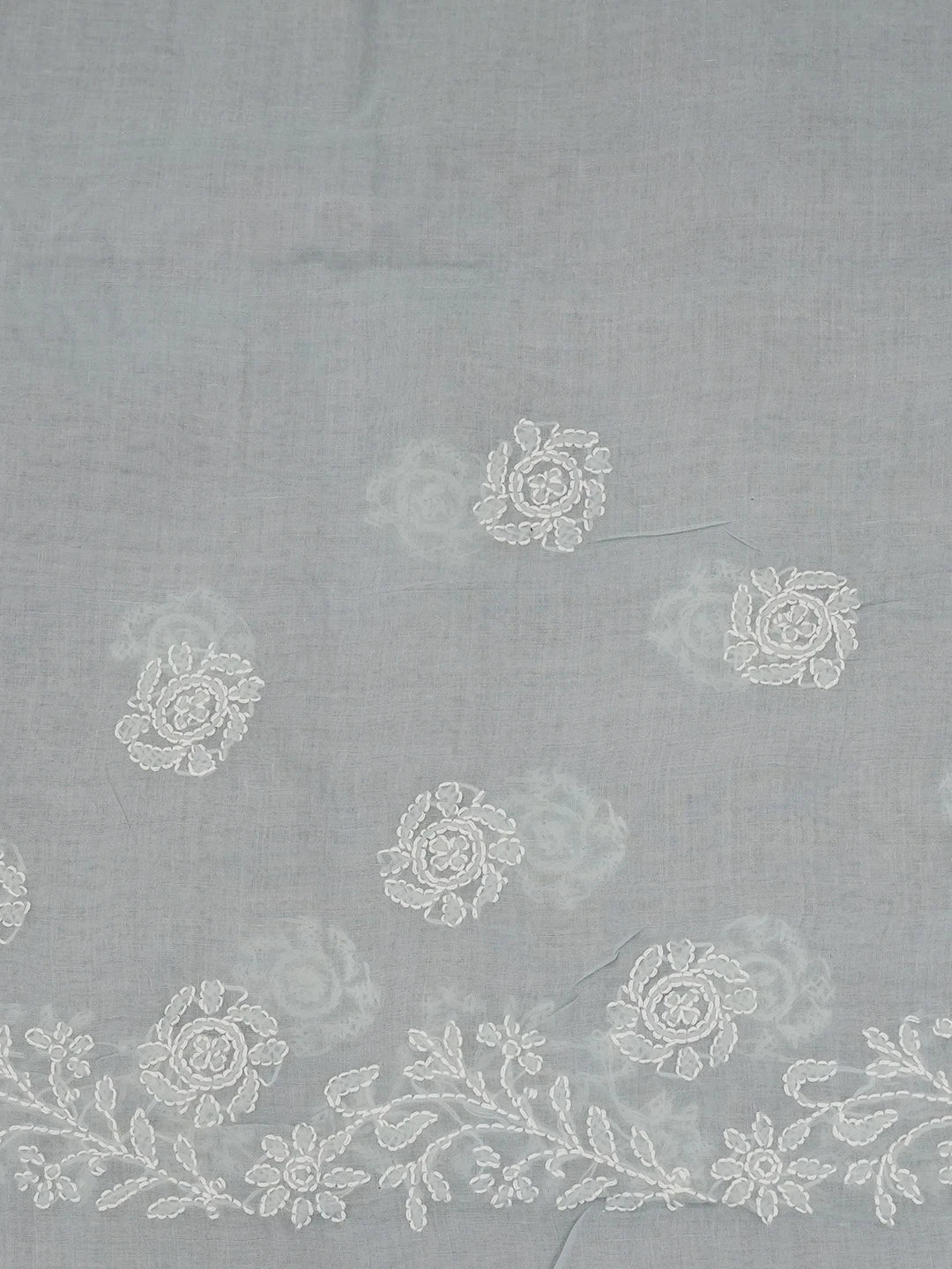 Ada Hand Embroidered Grey Cotton Lucknowi Chikankari Saree With Blouse 01A675167