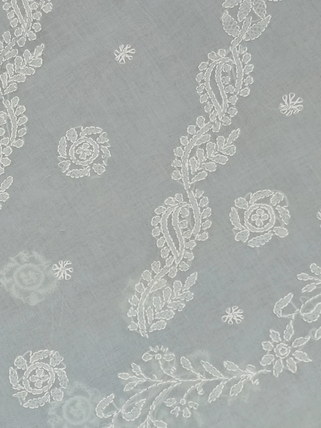 Ada Hand Embroidered Grey Cotton Lucknowi Chikankari Saree With Blouse 01A675167