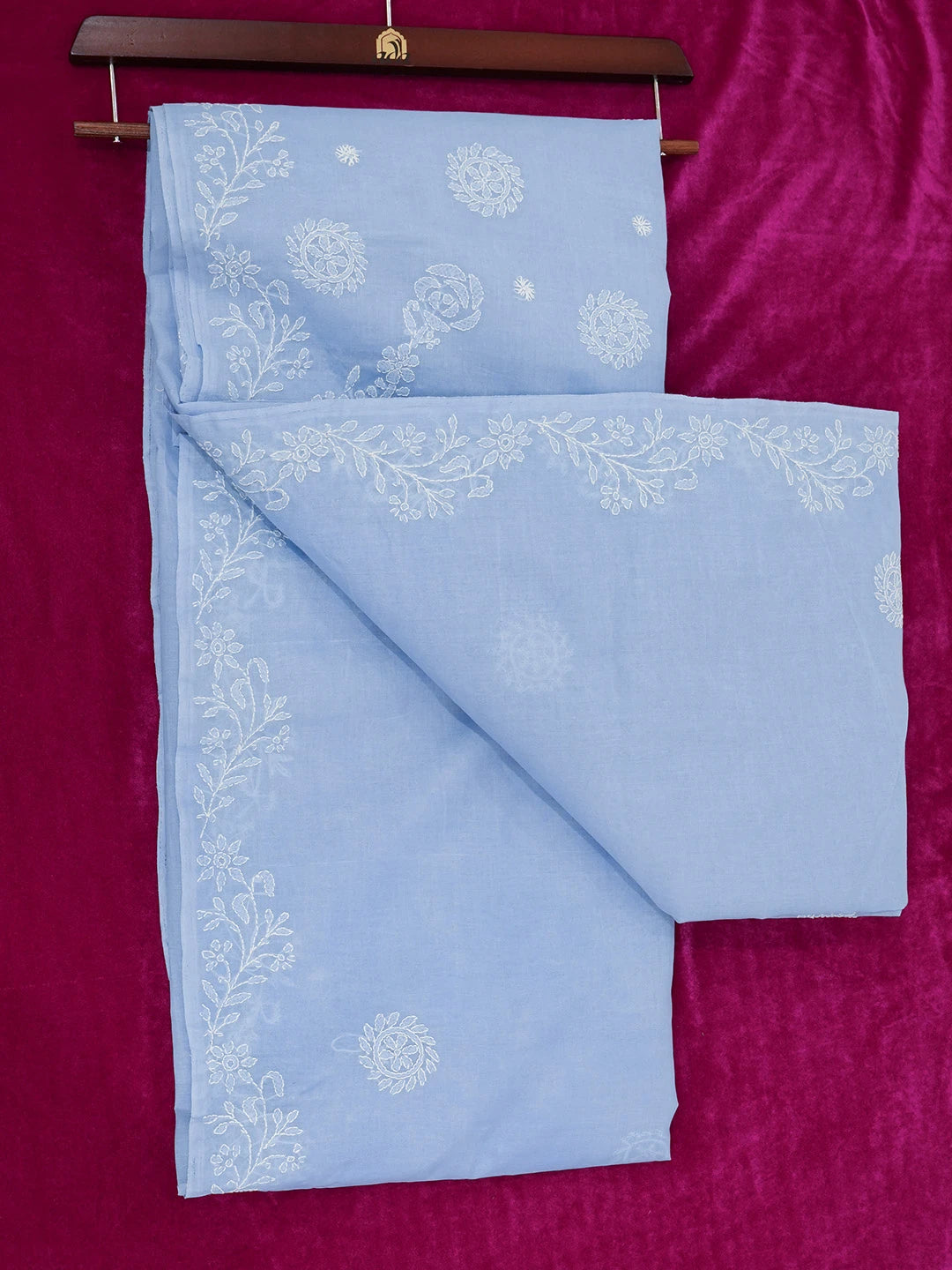 Ada Hand Embroidered Ruddy Blue Cotton Lucknowi Chikankari Saree and Blouse 01A675170
