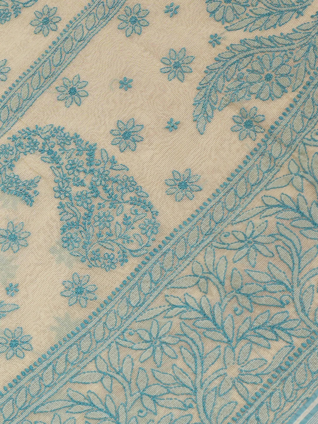 Ada Hand Embroidered Fawn Super Net Lucknowi Chikankari Saree With Blouse 01A675020