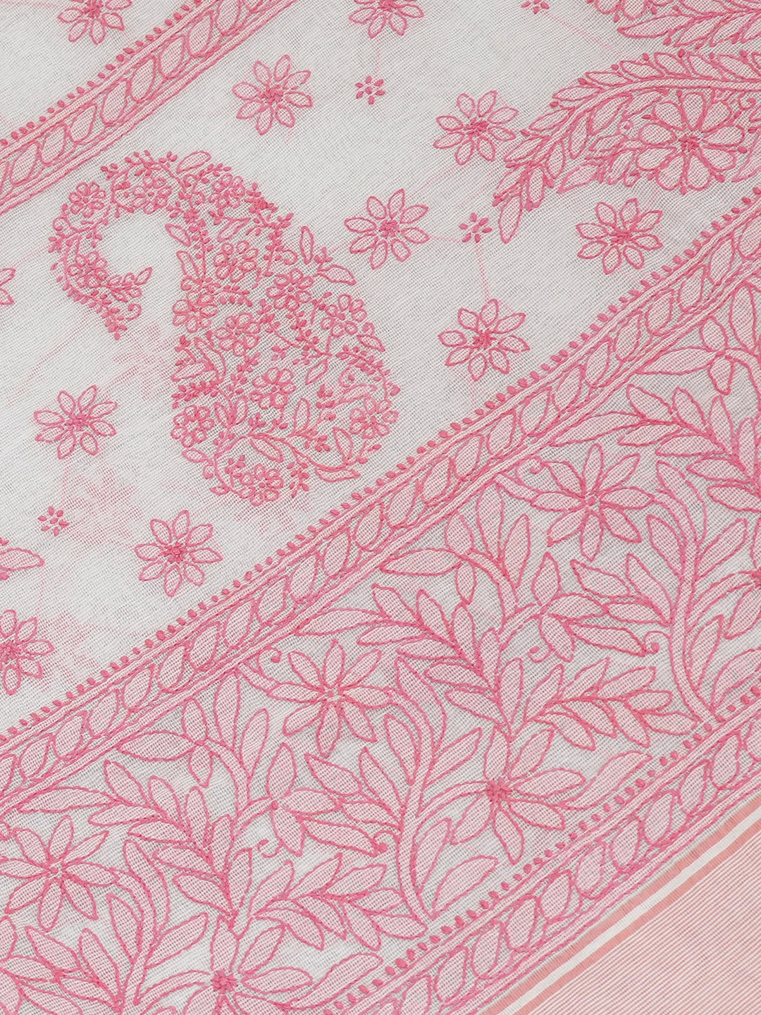 Ada Hand Embroidered Ivory White Super Net Lucknowi Chikankari Saree With Blouse 01A675055