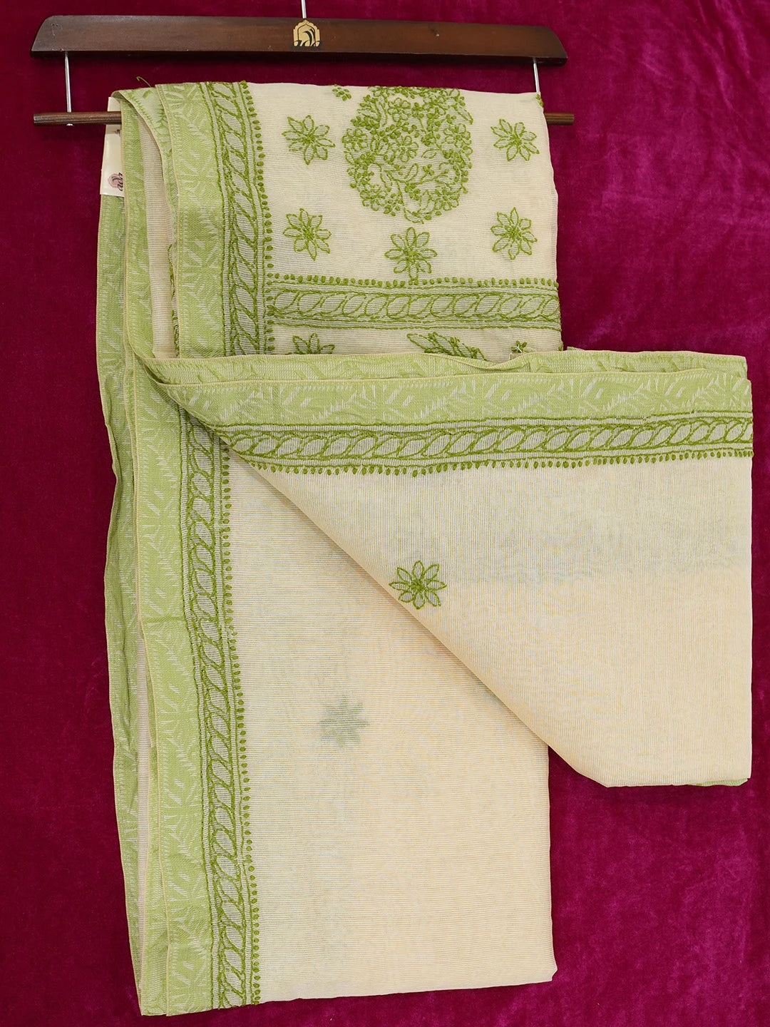 Ada Hand Embroidered Fawn Super Net Lucknowi Chikankari Saree With Blouse 01A675022