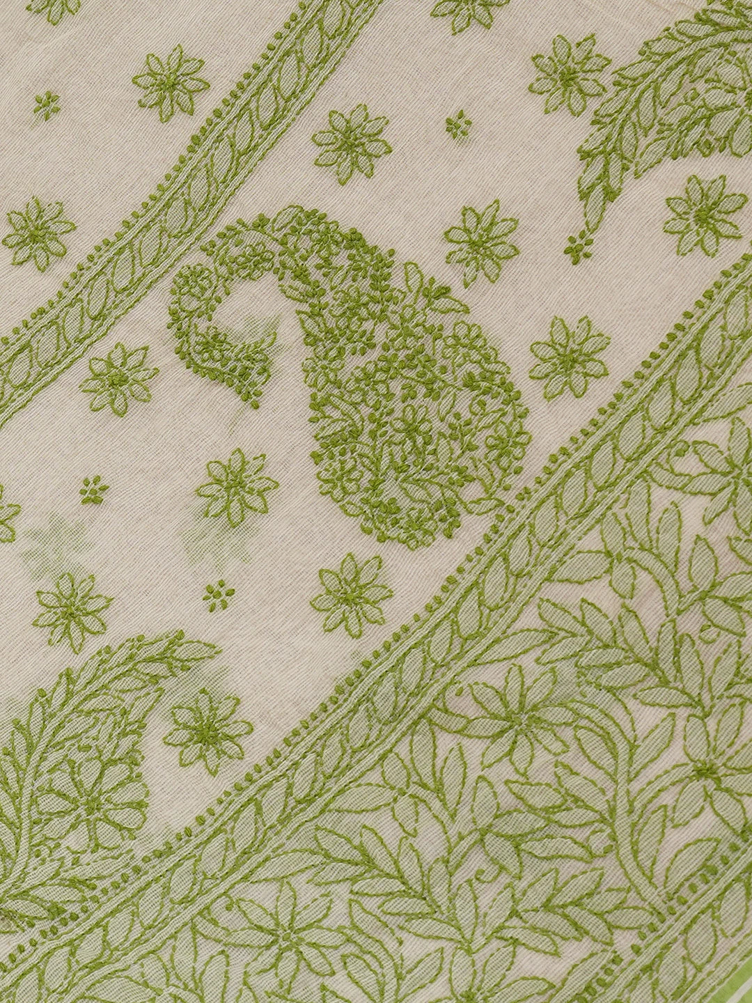 Ada Hand Embroidered Fawn Super Net Lucknowi Chikankari Saree With Blouse 01A675022