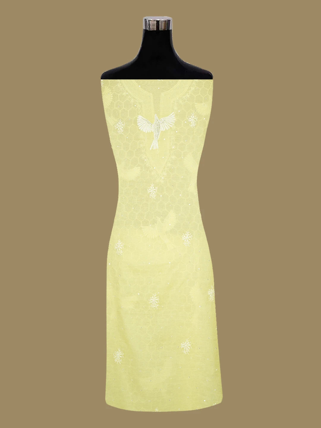 Ada Hand Embroidered Lemon Chanderi Lucknowi Chikankari Unstitched Kurta Dupatta Set With Pearl Work 01A669644