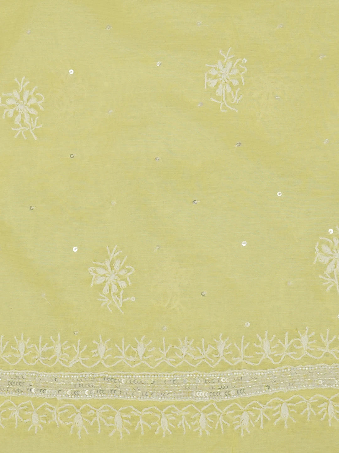 Ada Hand Embroidered Lemon Chanderi Lucknowi Chikankari Unstitched Kurta Dupatta Set With Pearl Work 01A669644