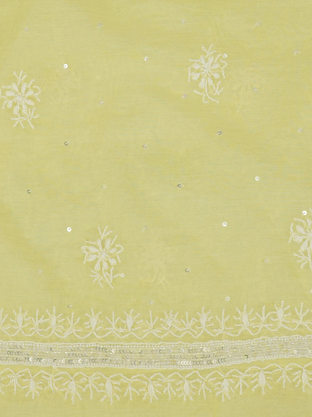 Ada Hand Embroidered Lemon Chanderi Lucknowi Chikankari Unstitched Kurta Dupatta Set With Pearl Work 01A669644