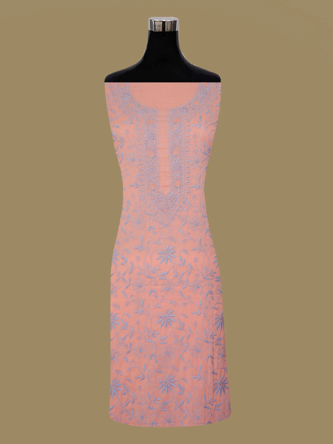 Ada Hand Embroidered Georgia Peach Cotton Lucknowi Chikankari Unstitched Suit Piece 01A642077