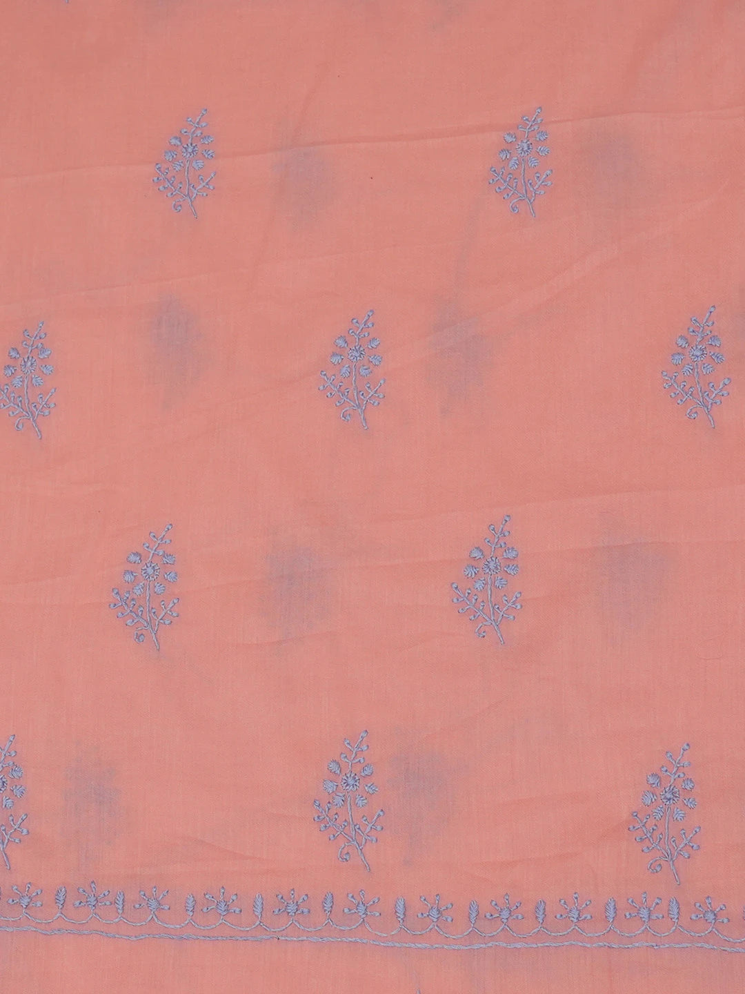 Ada Hand Embroidered Georgia Peach Cotton Lucknowi Chikankari Unstitched Suit Piece 01A642077