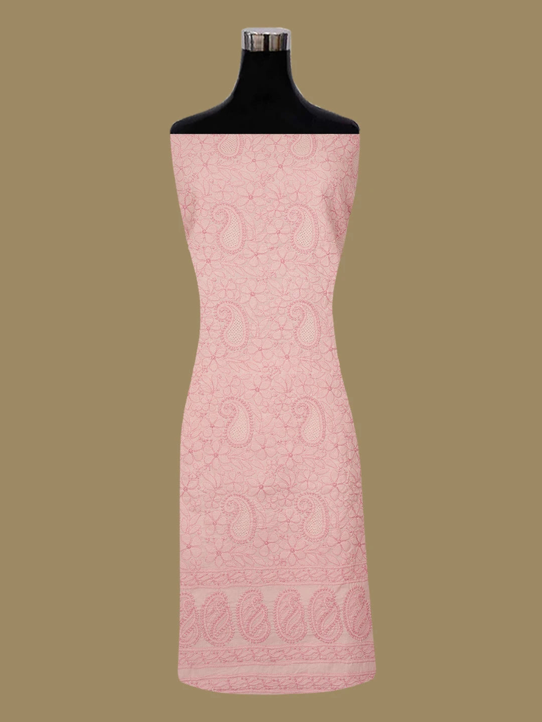 Ada Hand Embroidered Cherry Blossom Pink Cotton Lucknowi Chikankari Unstitched Suit Piece 01A654596