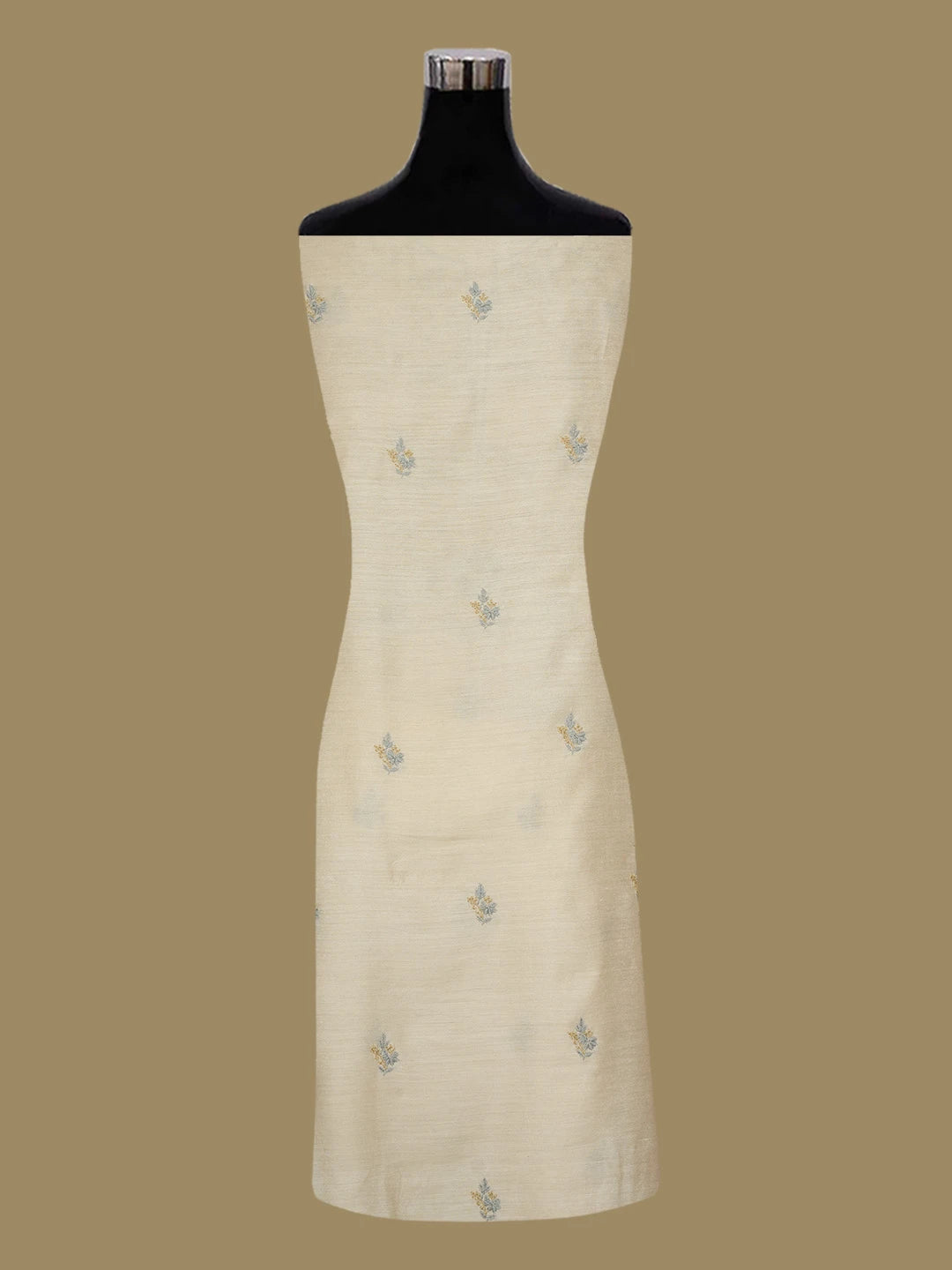 Ada Hand Embroidered Fawn Moonga Silk Lucknowi Chikankari Unstitched Kurta Dupatta Set 01A634612