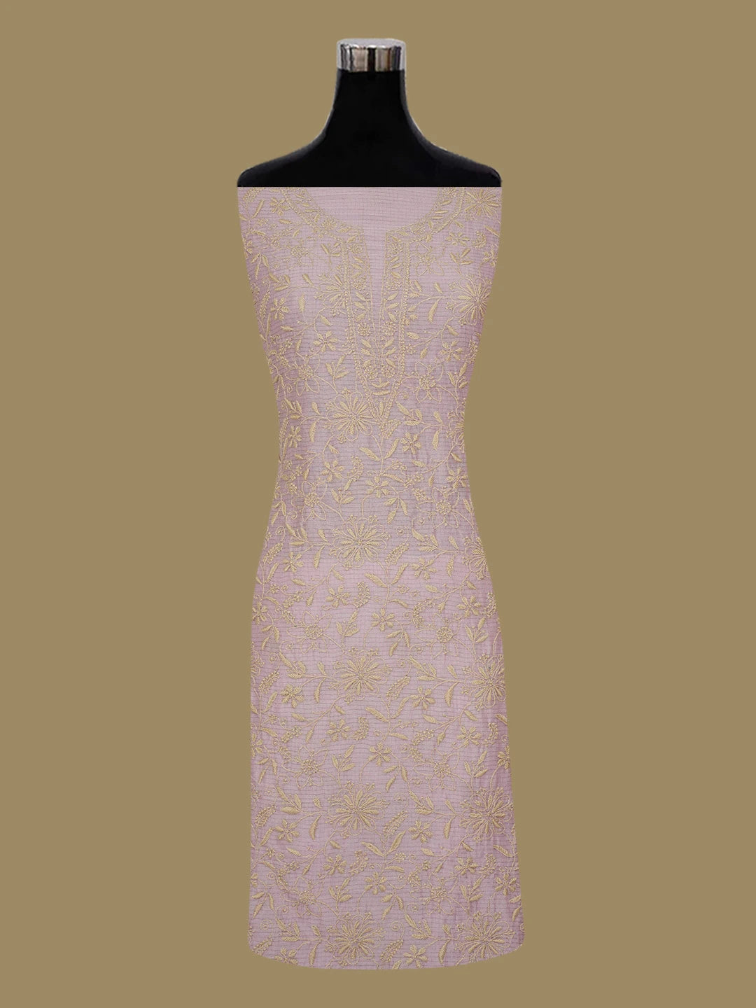 Ada Hand Embroidered Mauve Chanderi Lucknowi Chikankari Unstitched Kurta Dupatta Set 01A680054