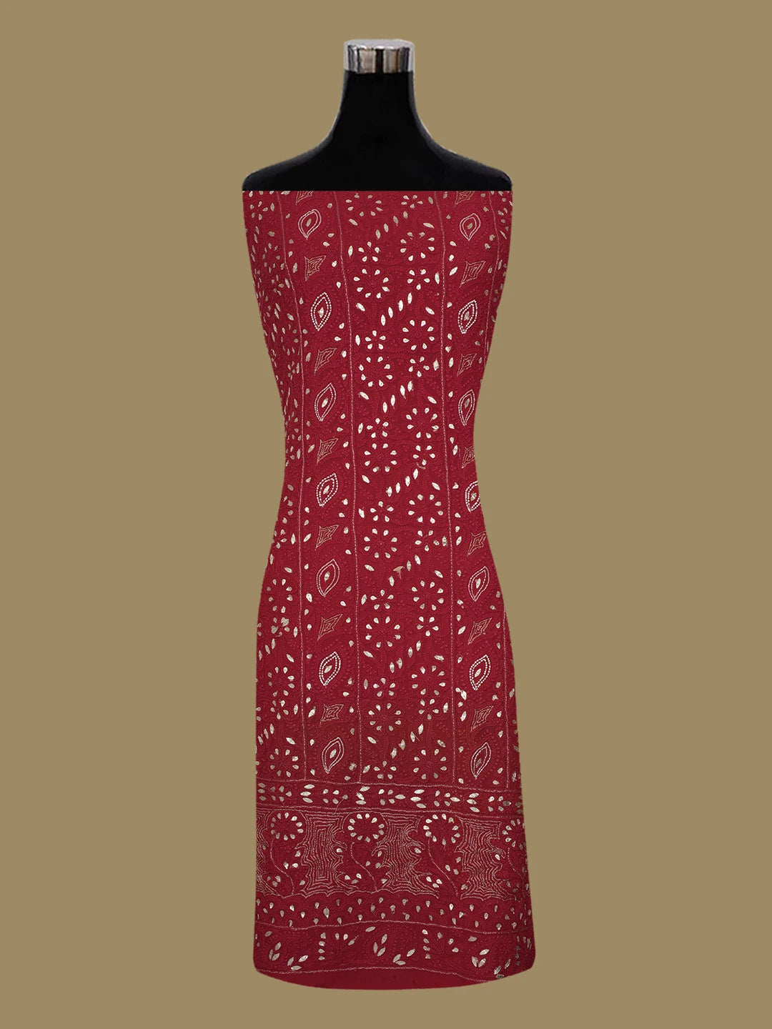 Ada Hand Embroidered Red Viscose Georgette Lucknowi Chikankari Unstitched Kurta Dupatta Set with Gota Patti Work 01A639590