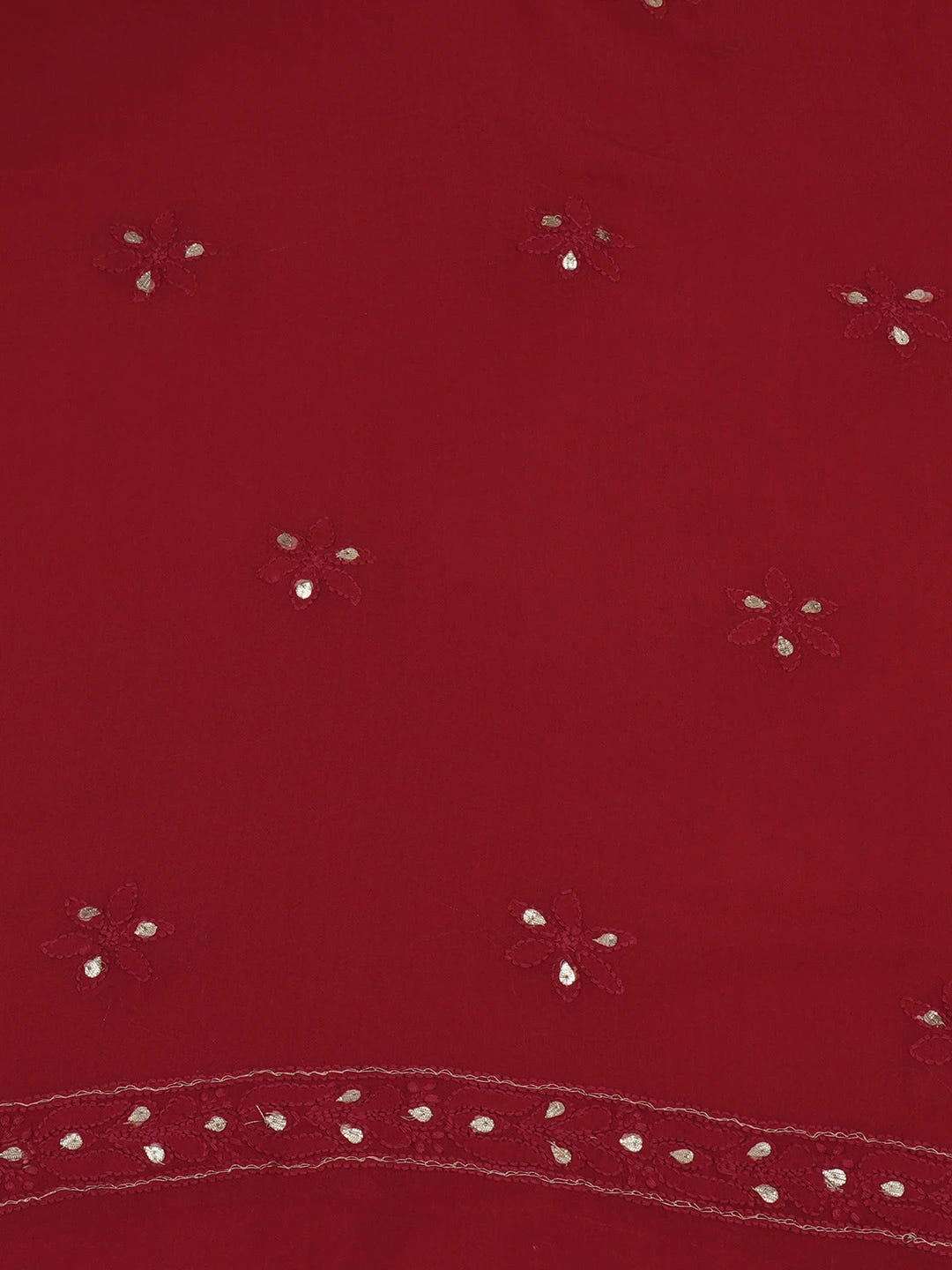 Ada Hand Embroidered Red Viscose Georgette Lucknowi Chikankari Unstitched Kurta Dupatta Set with Gota Patti Work 01A639590