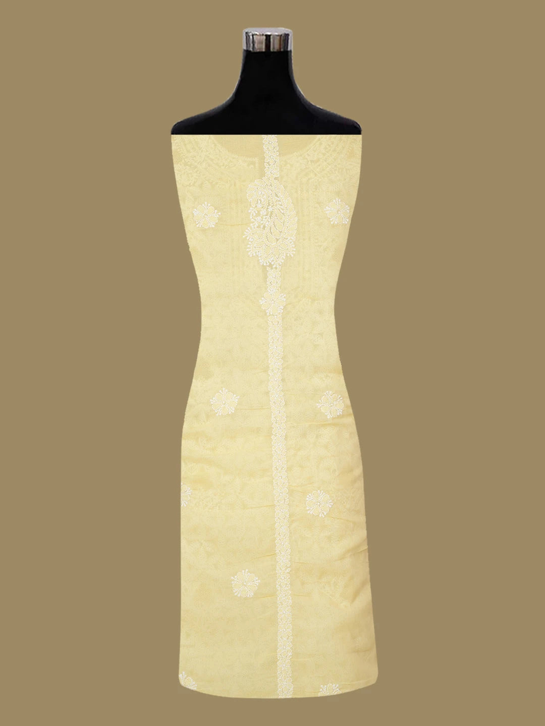 Ada Hand Embroidered Yellow Cotton Lucknowi Chikankari Unstitched Suit Piece 01A677926