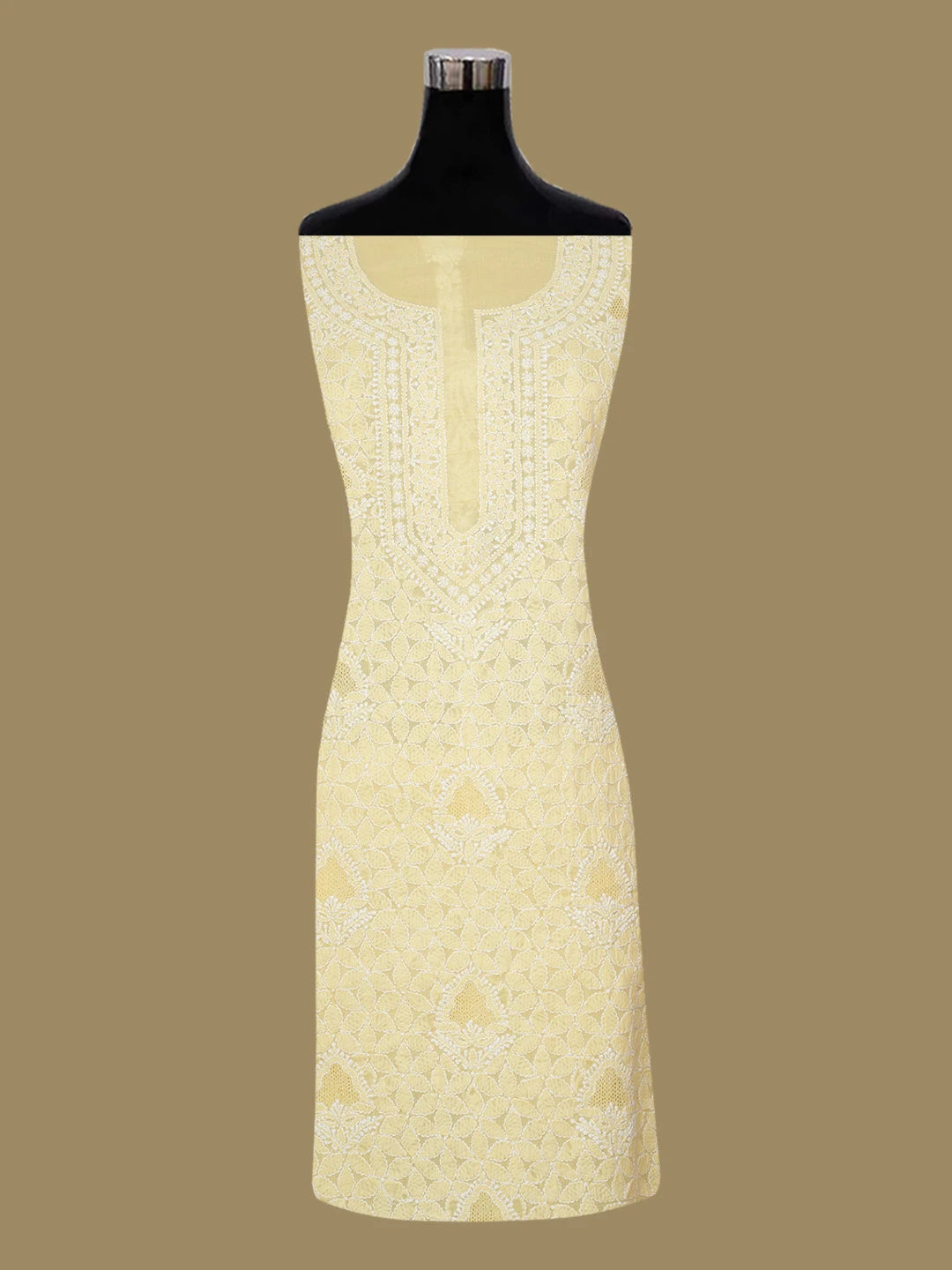 Ada Hand Embroidered Yellow Cotton Lucknowi Chikankari Unstitched Suit Piece 01A677926